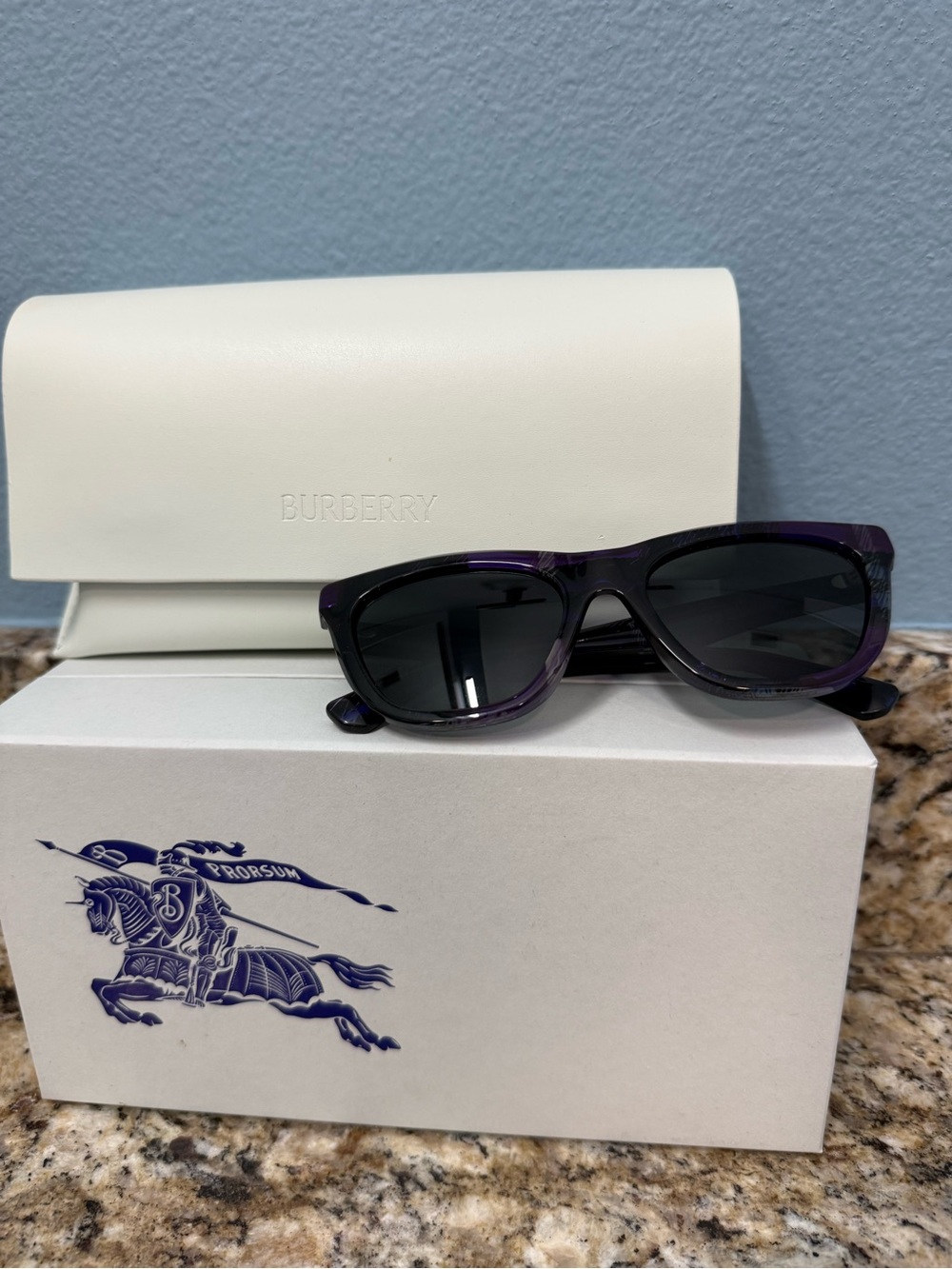 Burberry women’s Purple Acetate Frame Sunglasses with Dark Lenses